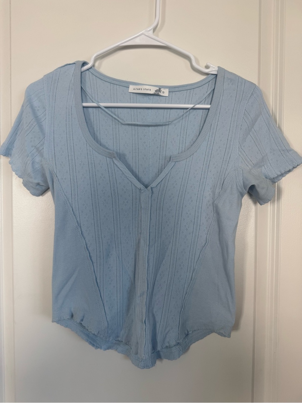 Altar'd State Baby Blue Ribbed Scoop Neck Crop Top